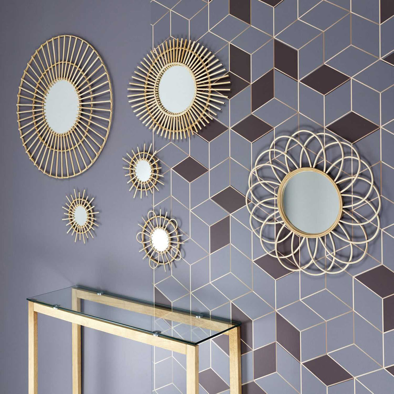 Home Deco Factory Miroir en rotin marron - D.75 cm