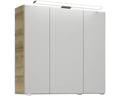 Pelipal Kumba badkamermeubelset (B x H x D): 107 x 200 x 50 cm, frontkleur: Riviera eiken, 5-delige set inclusief witte glazen wastafel, badmeubel en wandkast (99.770326471)