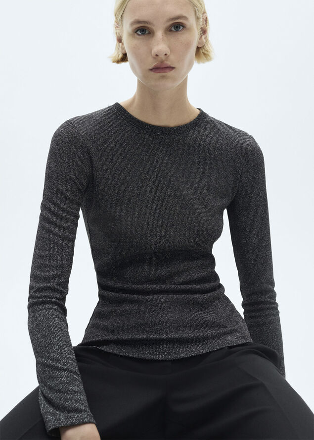 MANGO Long-sleeved lurex t-shirt Black
