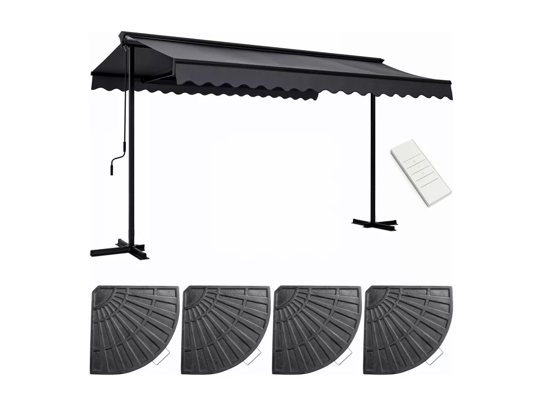 Store mobile électrique 4x3m et 4 dalles lestées gris