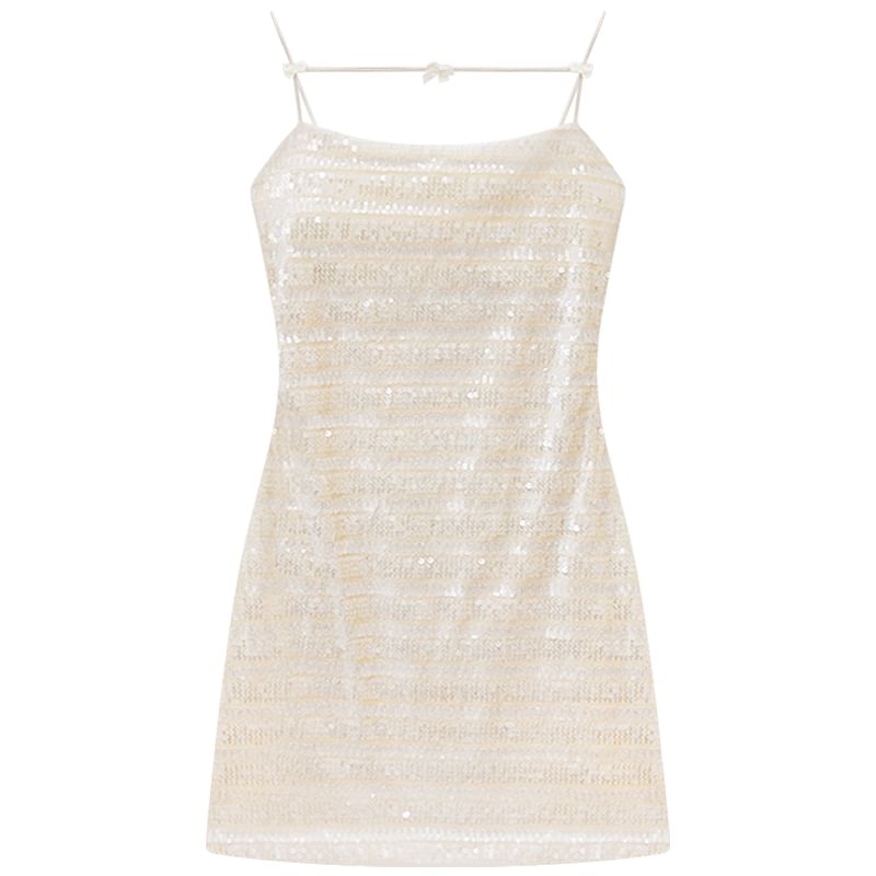 NENE - Bodycon mini-jurk met spaghettibandjes en pailletten en ruches