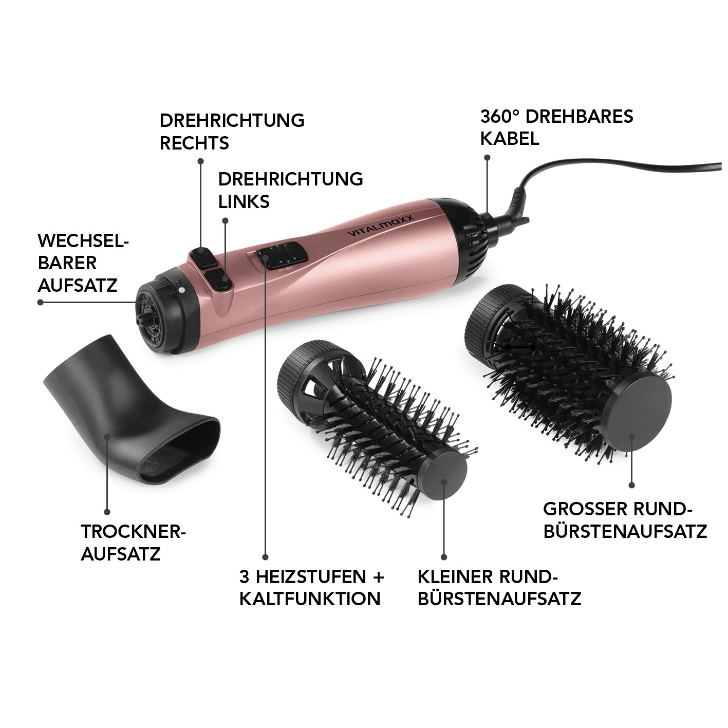 VITALmaxx Stylingbürste 3in1 1200W anthrazit/rosegold