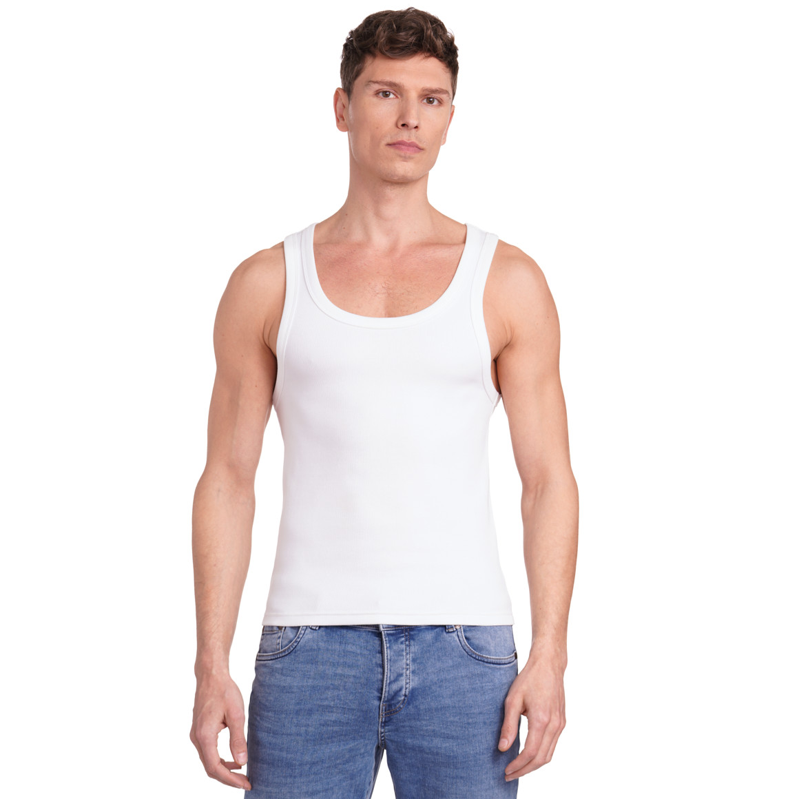Jonas Nielsen Herren Tanktop in leichter Ripp-Struktur weiss