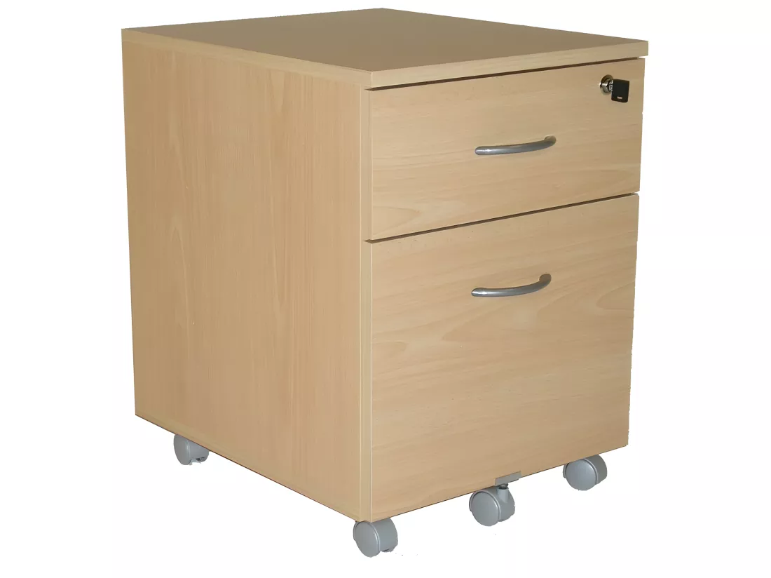 Caisson de Bureau 2 Tiroirs Hêtre 5 Roulettes L 41 H 56 P 50 cm