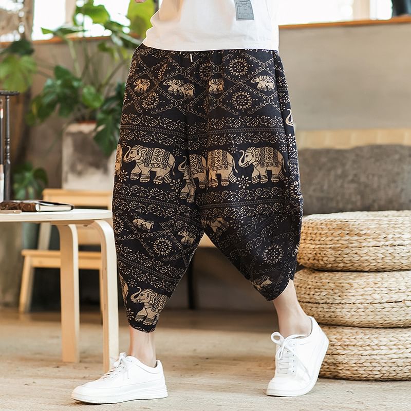 Blueforce - Cropped baggy broek met trekkoord en patroonprint