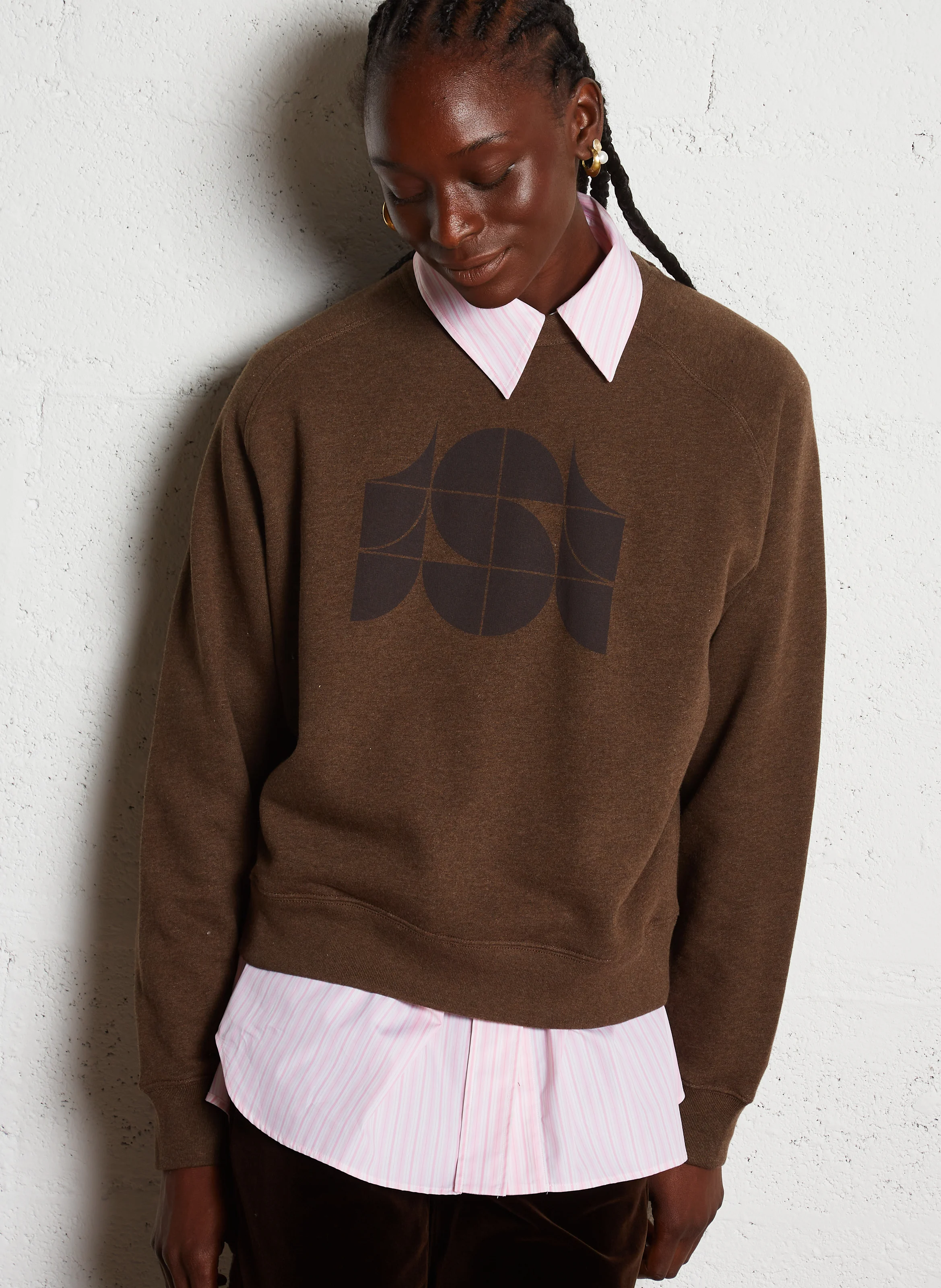 THIBAULT - Sweat col rond oversize en coton bio | Marron