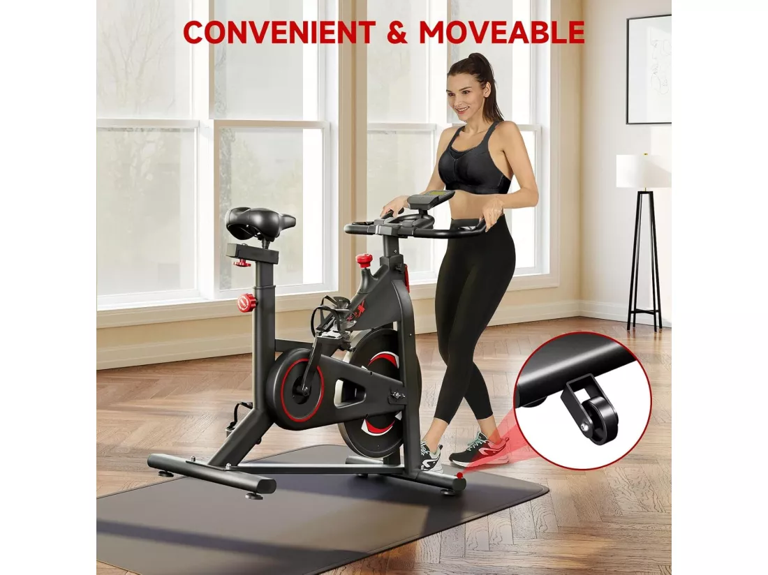 Vélo d'Appartement DripeX, vélo spinning avec roue d'inertie 8Kg, avec Siège Réglable et Moniteur LCD, capteur fréquence cardiaque