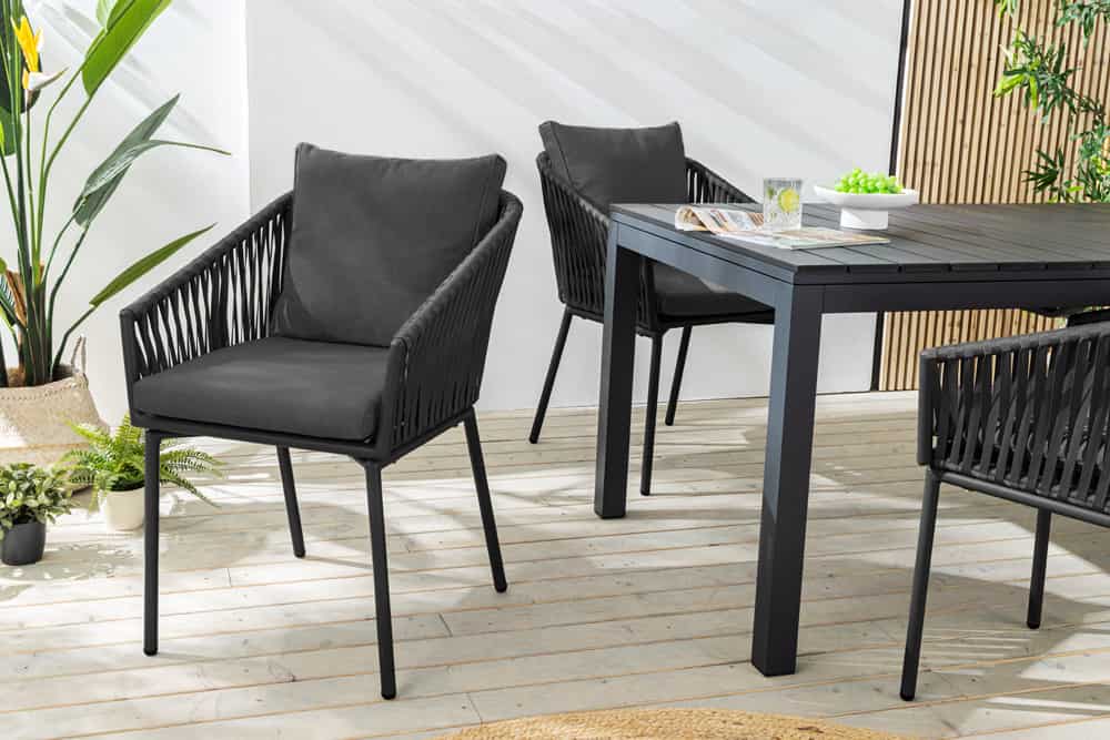 Moderner Stuhl ROPE anthrazit Metall Gartensessel inkl. Kissen In- und Outdoor