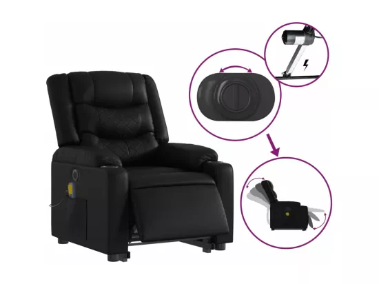 Fauteuil inclinable massant électrique noir similicuir