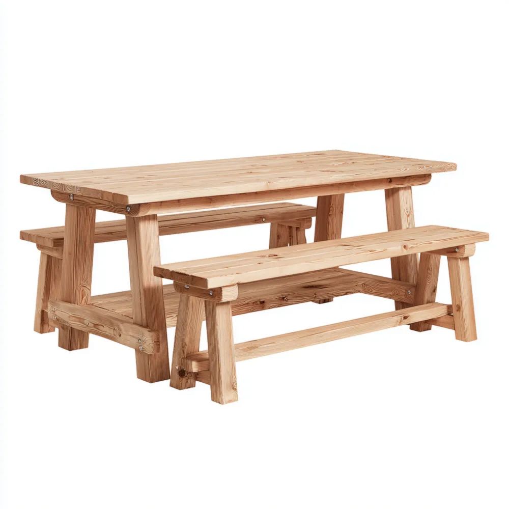 Garten-Essgruppe Massivholz Tanne 180x75x75 cm – Natur – Rustikales De