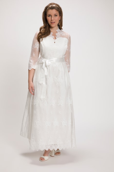 Braut-Dirndl, Spitze, Stehkragen, 3/4-Ärmel, Brautkleid