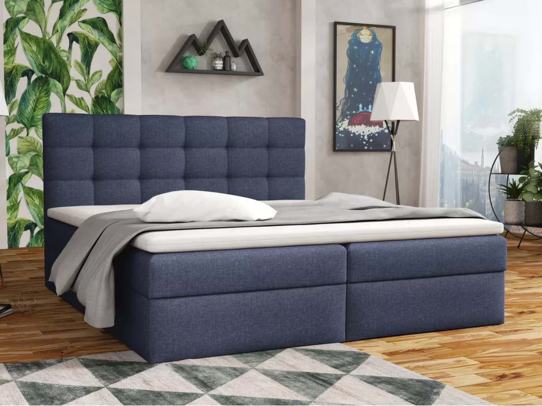 LIT BOXSPRING avec coffre de lit Glame 180x200 cm, Lux 20 (Bleu marine)