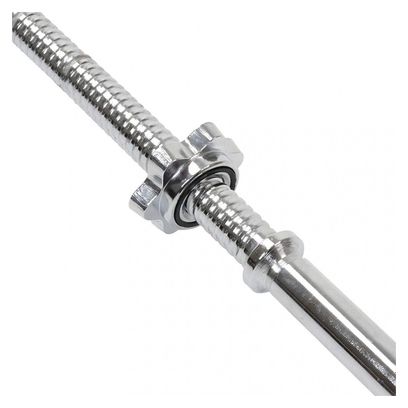 Barre d'haltère longue 120 cm diamètre 30 mm acier chromé avec 2 fermoirs en forme d étoile poignées antidérapantes barre de musculation haltérophilie 01_0000024