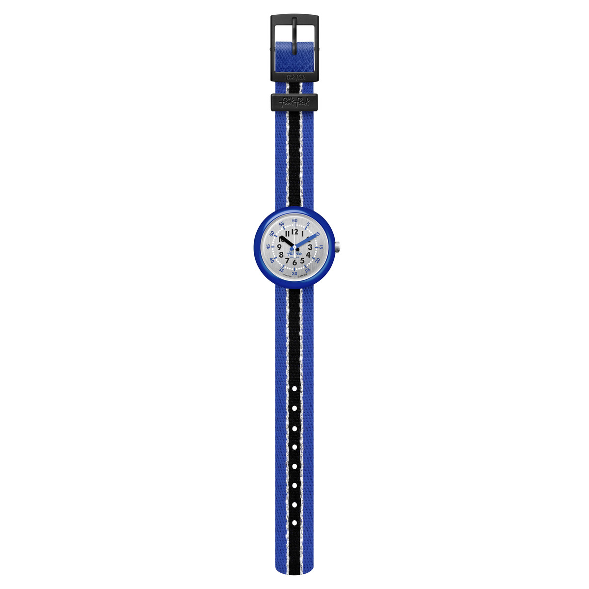 Montre FLIK FLAK Shine Bright Christmas enfant plastique biosourcé bracelet tissu recyclé  bleu