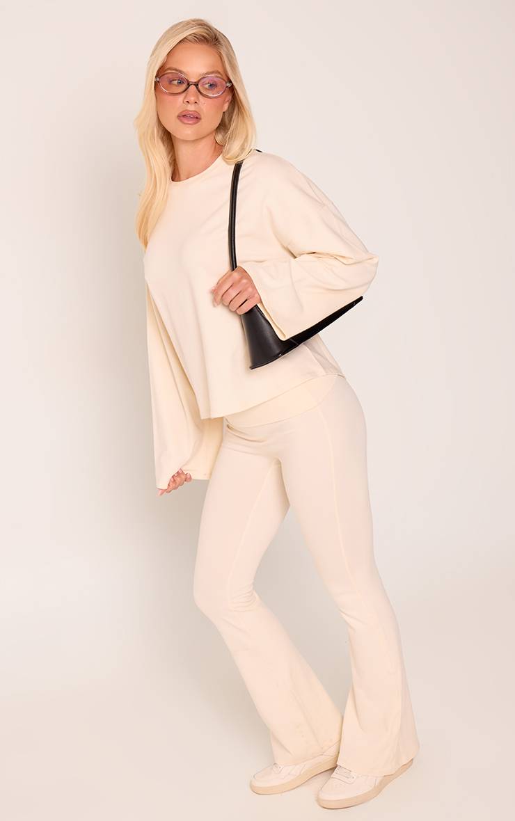 Crème Sweat-shirt En Coton Doux À Manches Longues