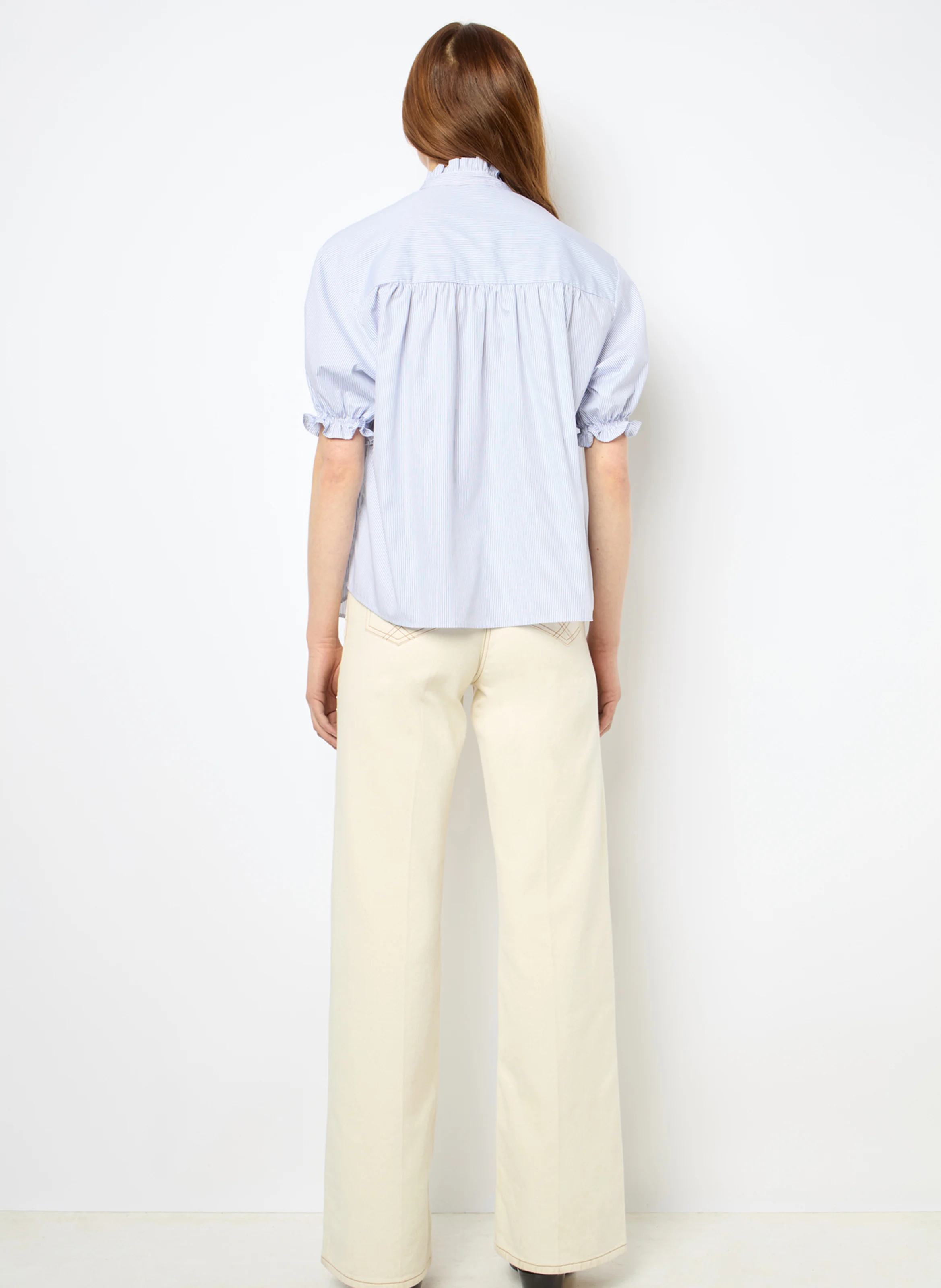 BAO - Blouse col montant en coton rayé | Bleu