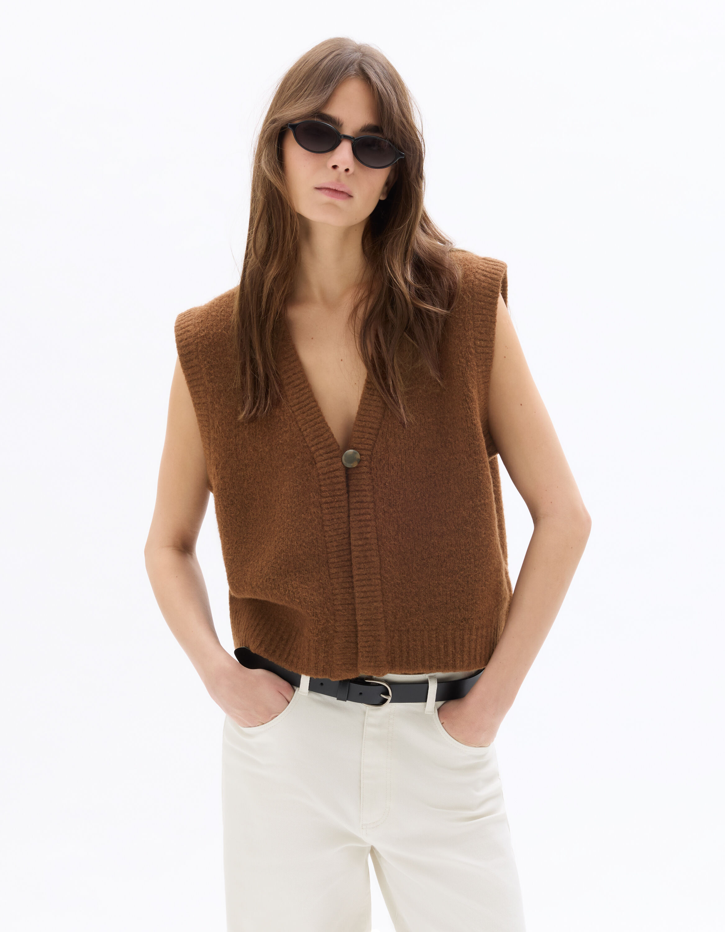Gilet sans manche cosy knit - marron