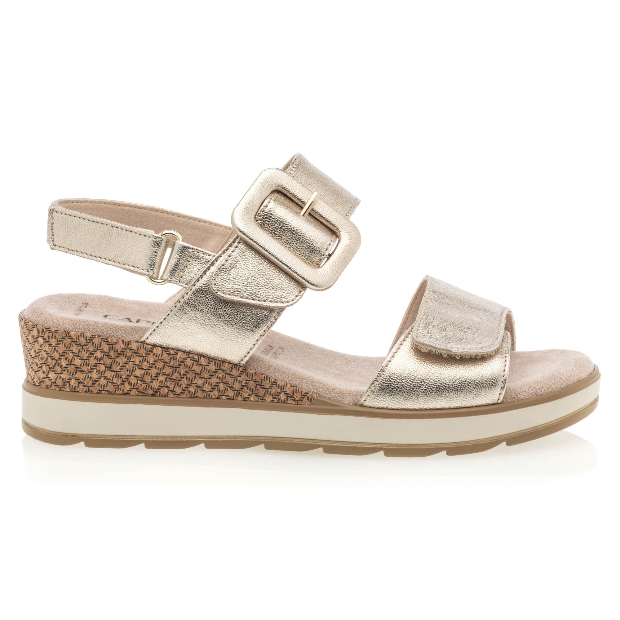 Sandales à talon compensé Femme en cuir or
