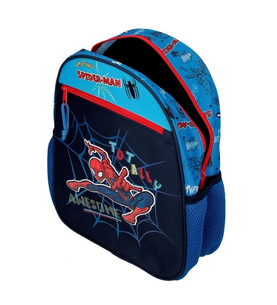 Mochila Joumma Homem-Aranha Totalmente incrível 33cm com carrinho azul