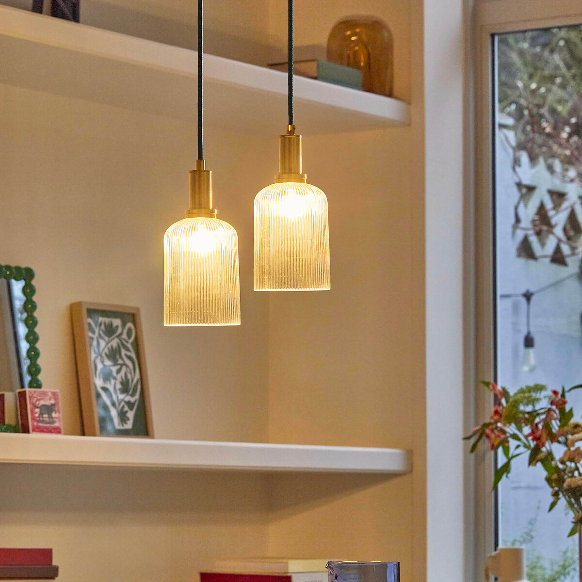LA REDOUTE INTERIEURS<br>Luminária pendente em latão e vidro canelado Ø10,9 cm, Bogotá