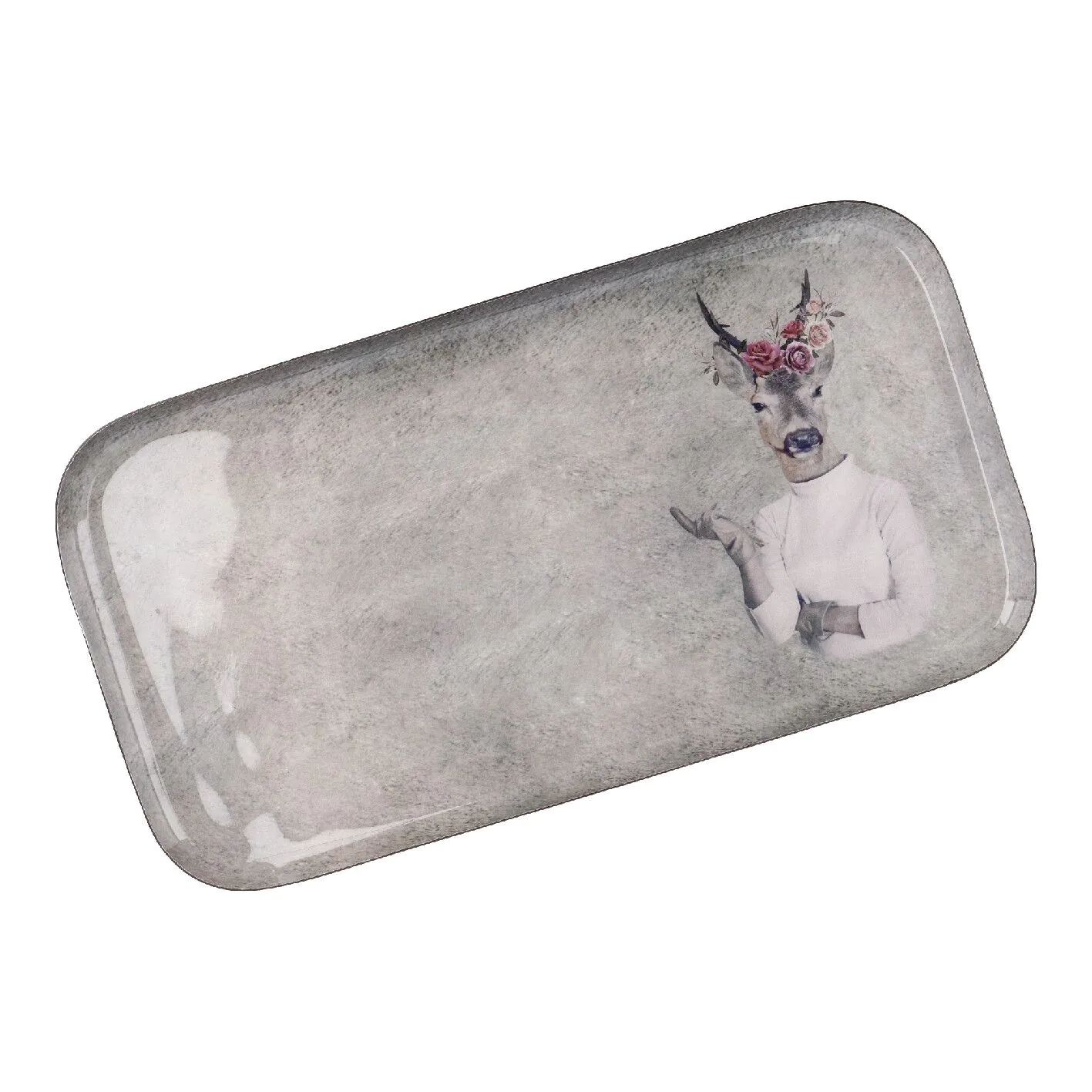 Schale Motiv, Hirsch/Blumen, 30 x 16 cm