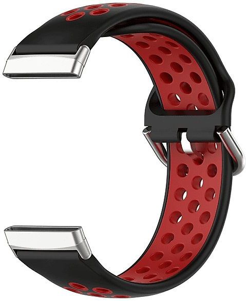 STRAP-IT - Sport Band - Zwart/Rood - Geschikt voor Fitbit Sense 2 - Siliconen