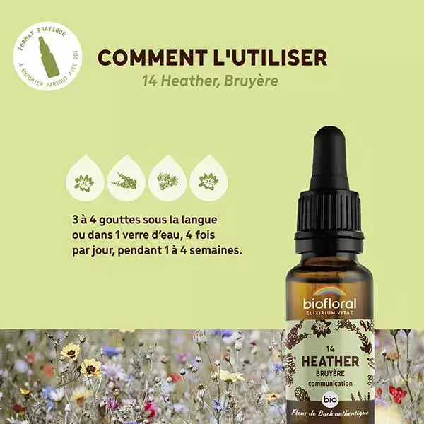 Óleo Essencial Biofloral Bach Flower Remedy 14 Heather Dropper Oil Organic Demeter 20 ml