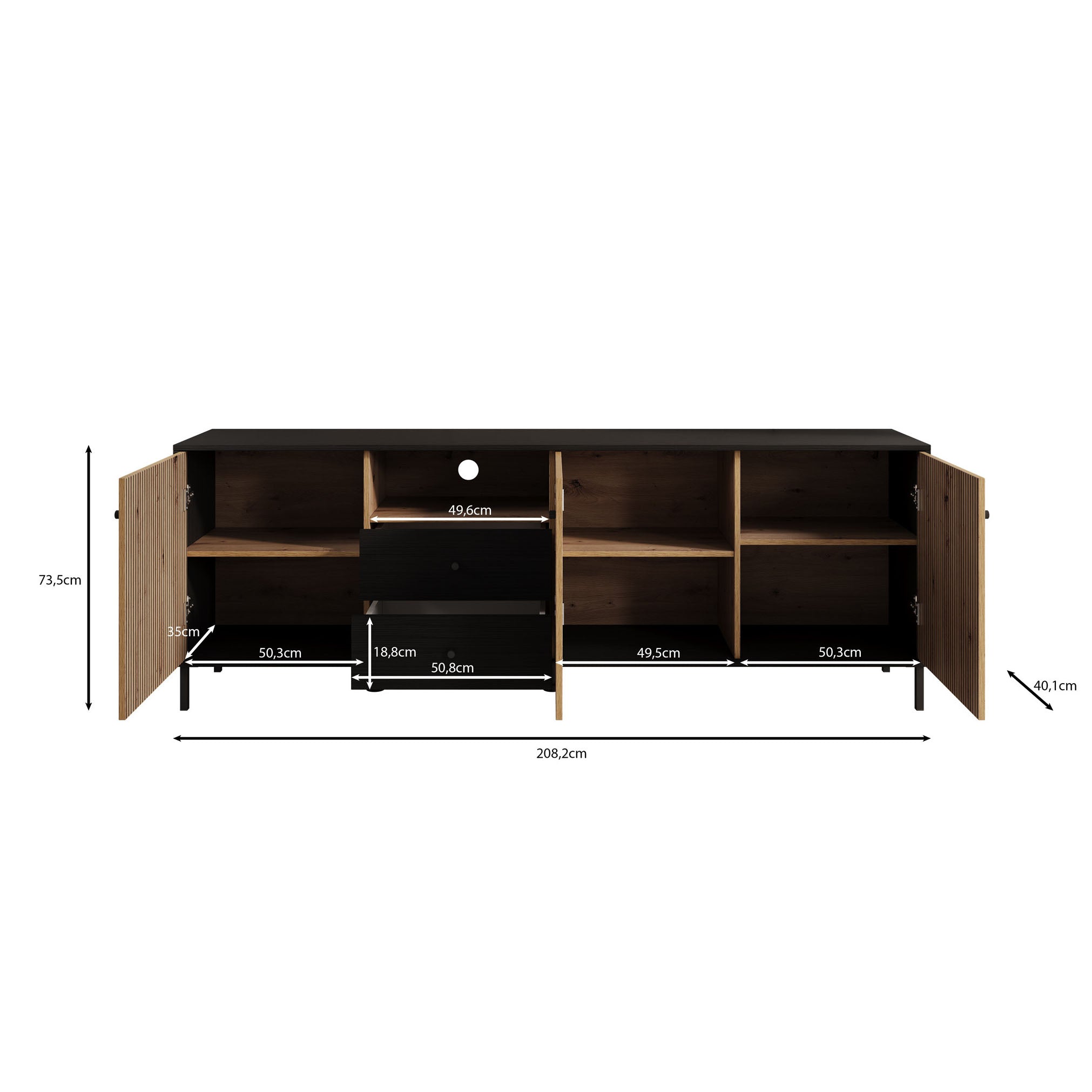 Meubella - TV-Meubel Charles - Eiken - 208 cm