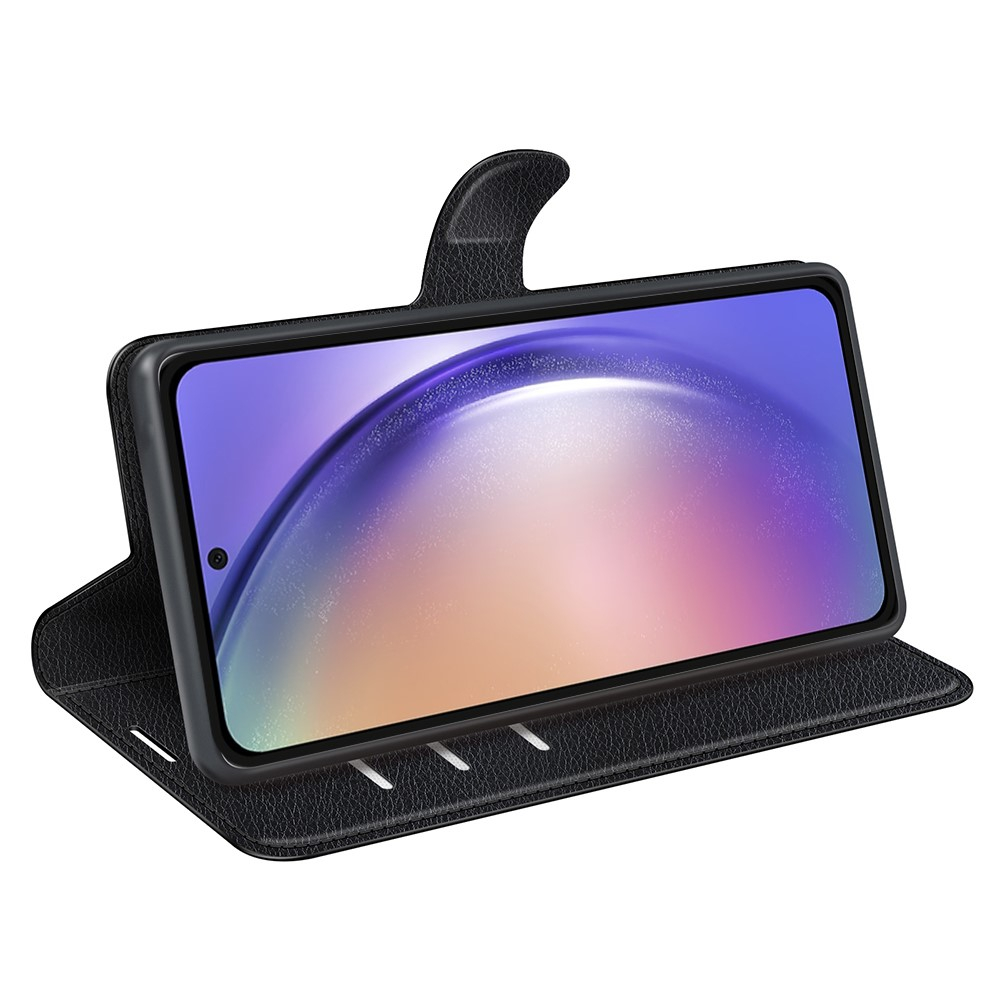 Samsung Galaxy A55 Leder Tasche Flip Cover Litchi Look - Schwarz
