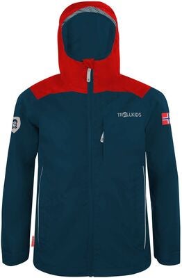 Trollkids Bergen Regnjakke, Bright Red/Mystic Blue
