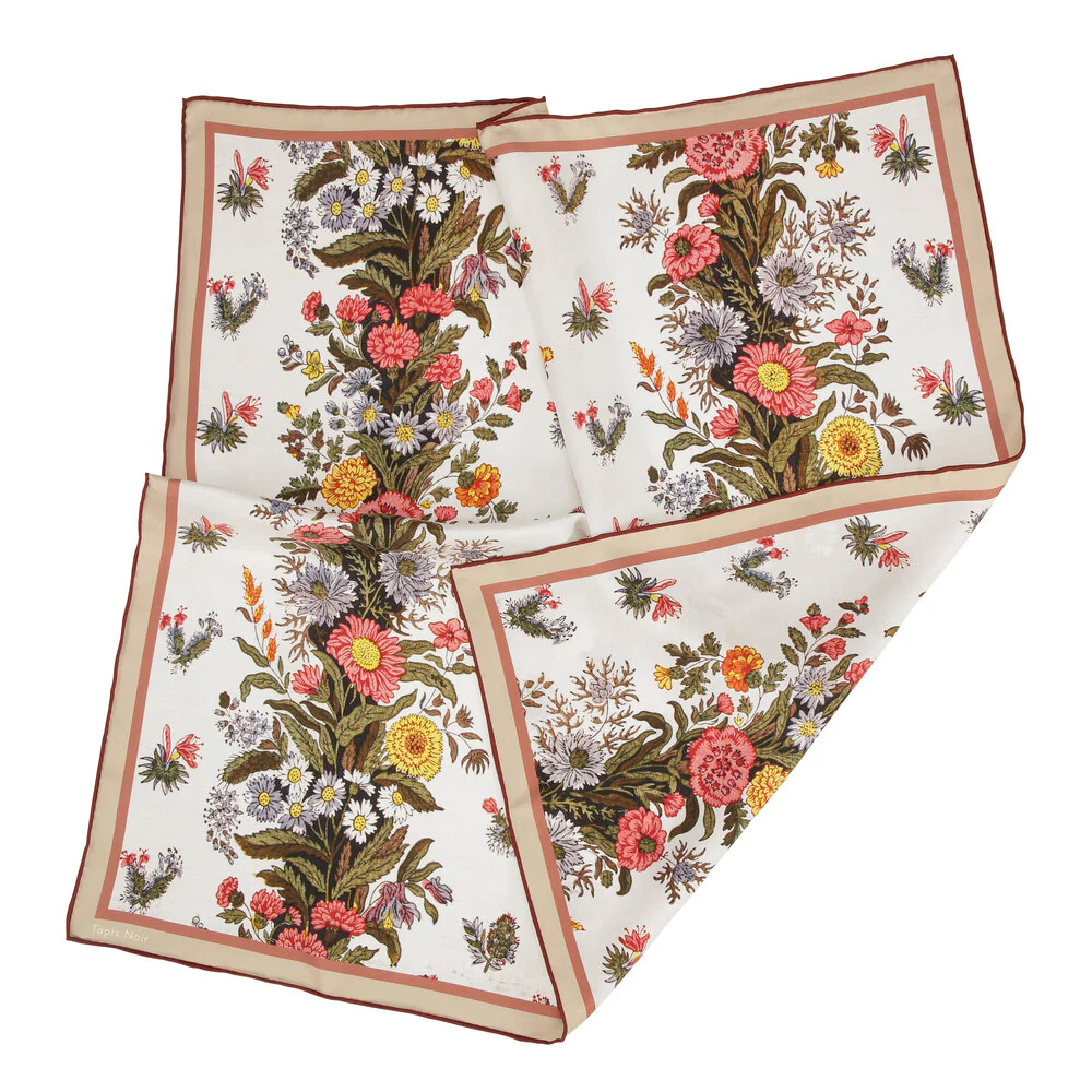 Tapis Noir  Small Classical Flower Stripe tørklæde – crème