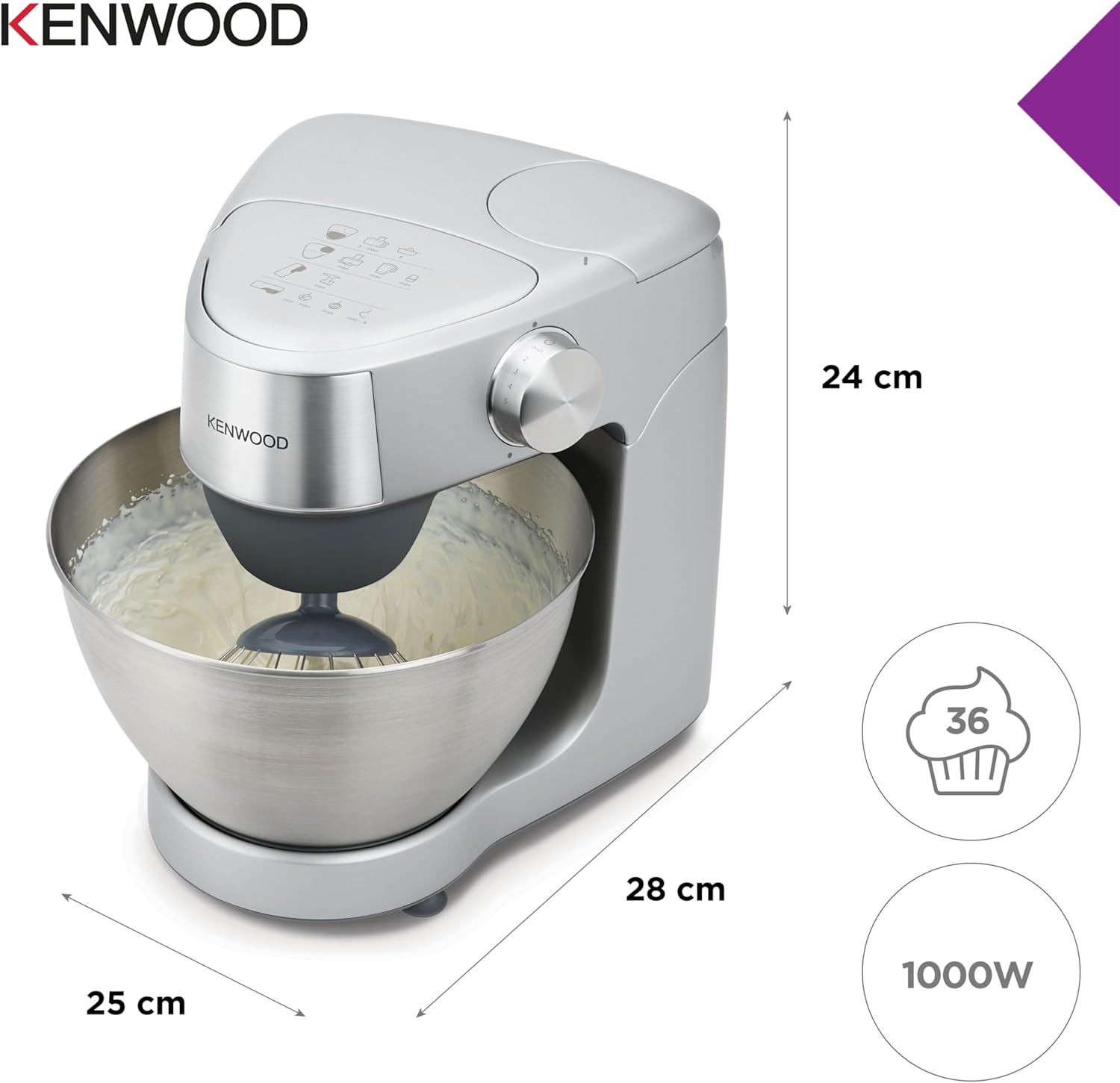 Kenwood Prospero+ KHC29A.R0SI Küchenmaschine, 4,3 L Edelstahlschüssel, inkl. 10-teiligem Zubehör-Set mit Fleischwolf, Glas-Mixer, Zitruspresse, Entsafter und mehr, inkl. EasyWeigh Waage, 1000W, Silber