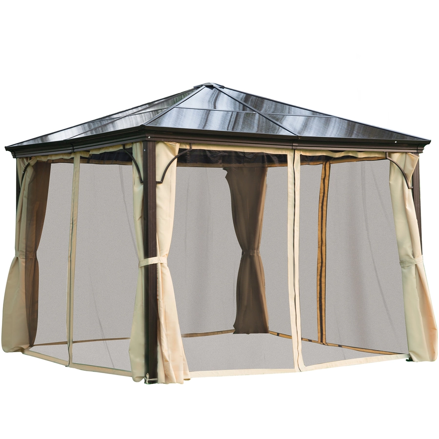 Outsunny Luxus Pavillon mit lichtdurchlässigem Dach braun, natur