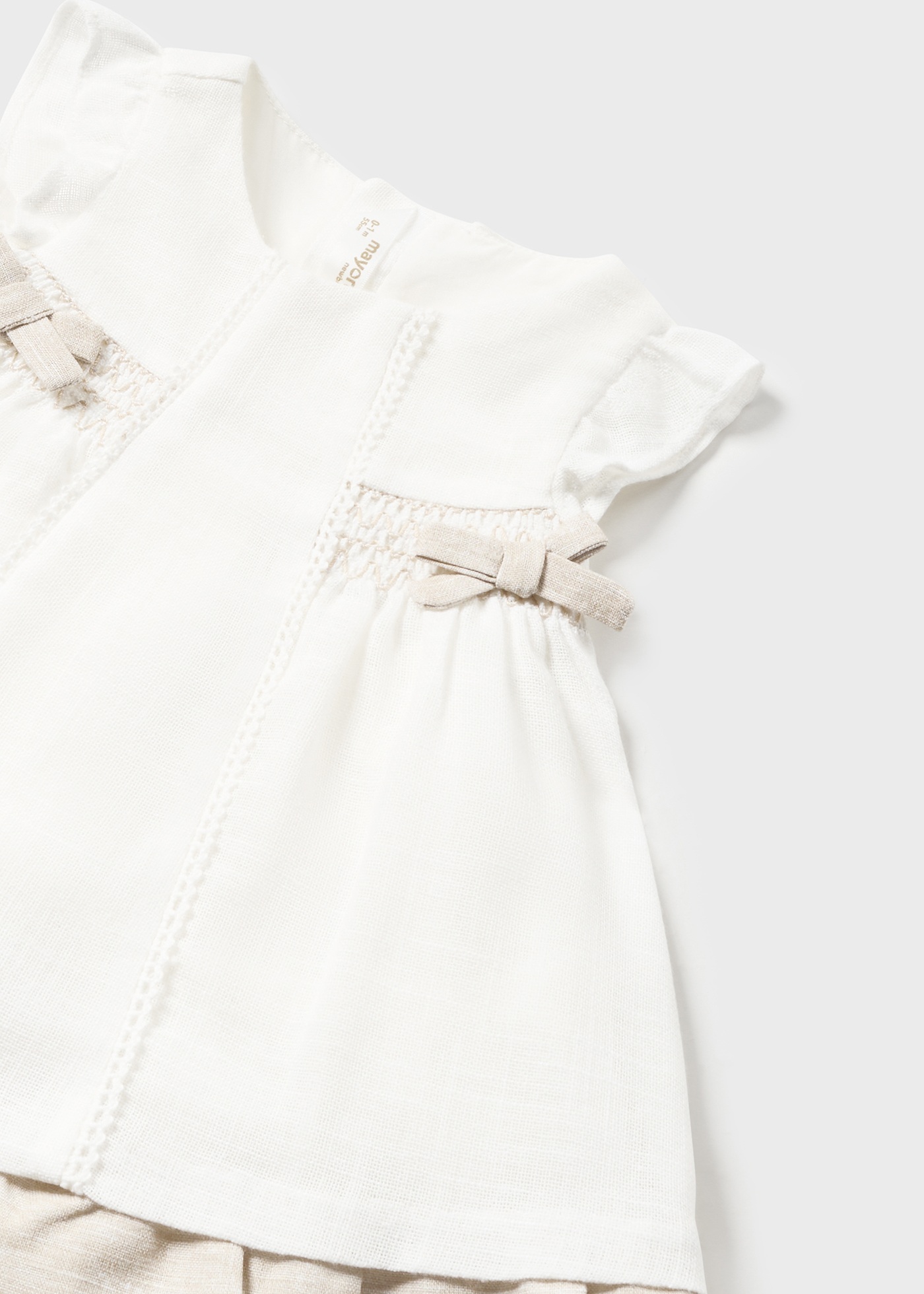 Vestido de malha franzida com capa para fralda para recém-nascido, branco-creme