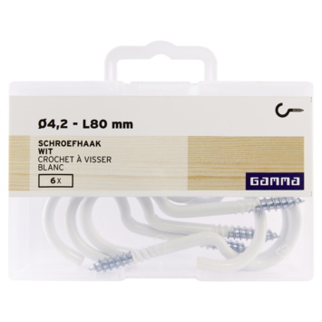 GAMMA Schroefhaak 4,2mm - 80mm wit 6st.