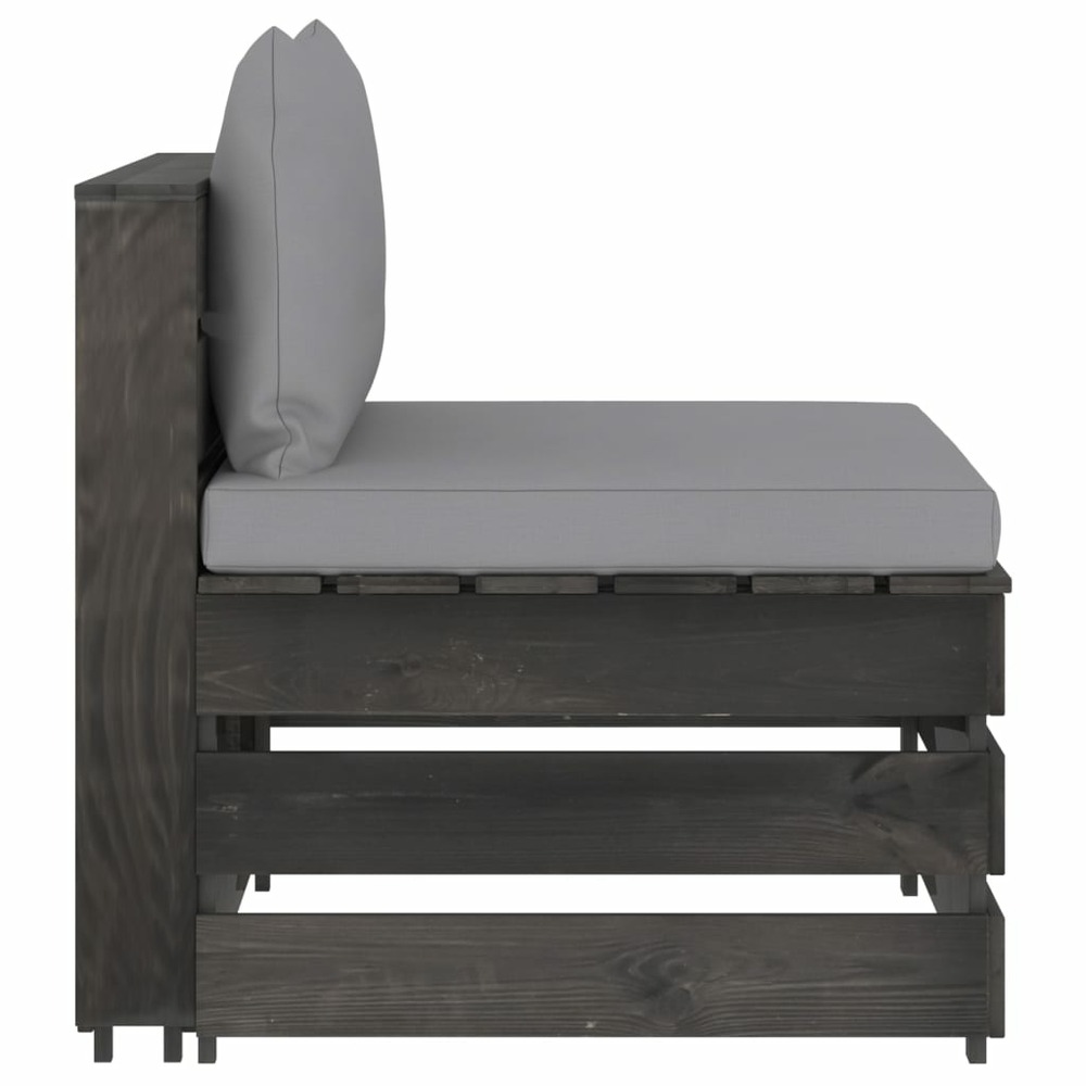 Salon de jardin meuble d'extérieur ensemble de mobilier 9 pièces avec coussins bois imprégné de gris