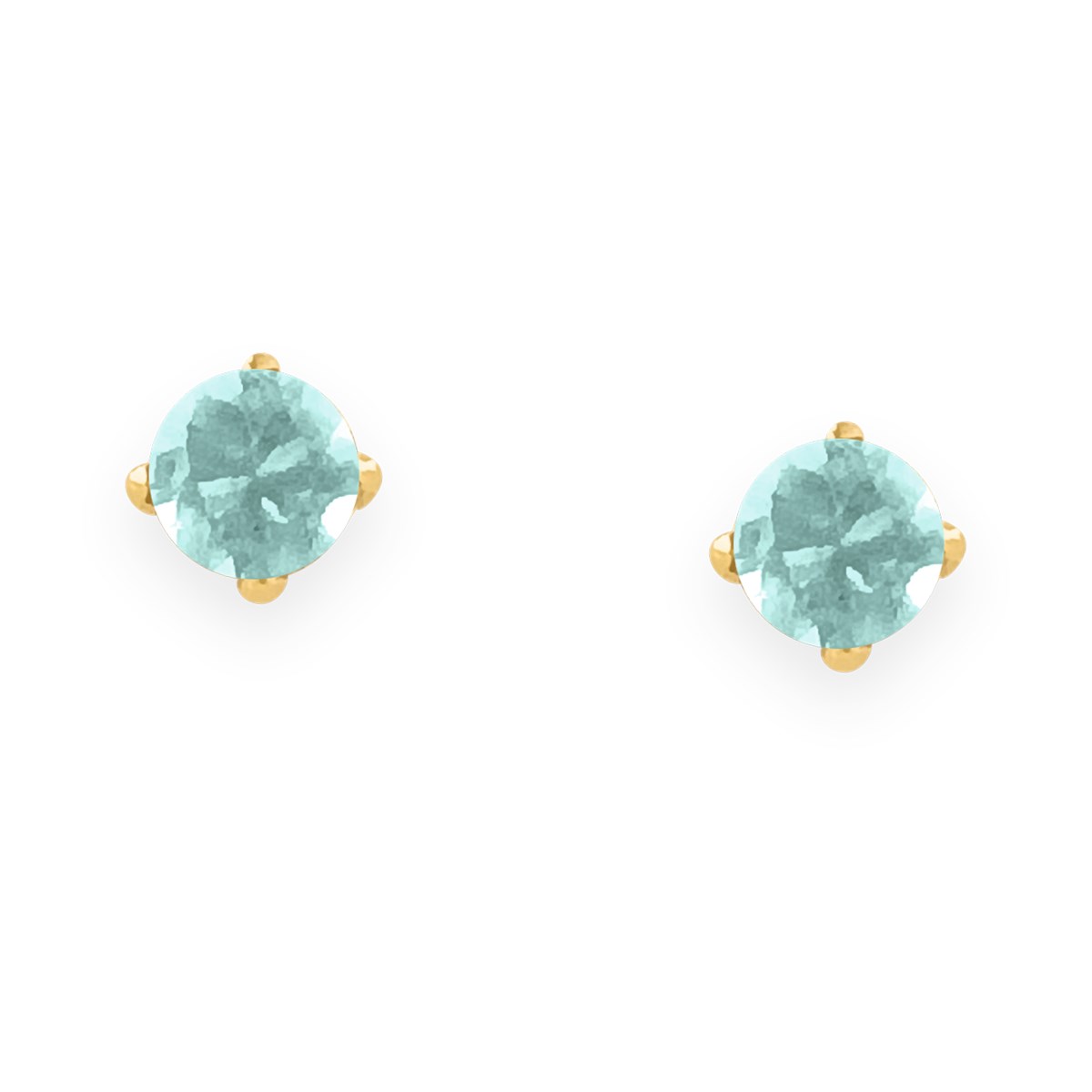 Boucles d'oreilles en acier doré avec Oxyde de Zirconium 4mm teinté aigue-marine