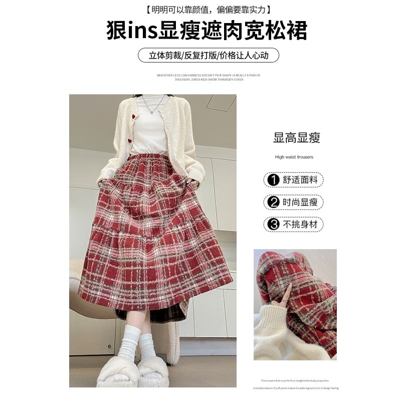 Rosehedge - Hoge taille geruite midi A-lijn rok