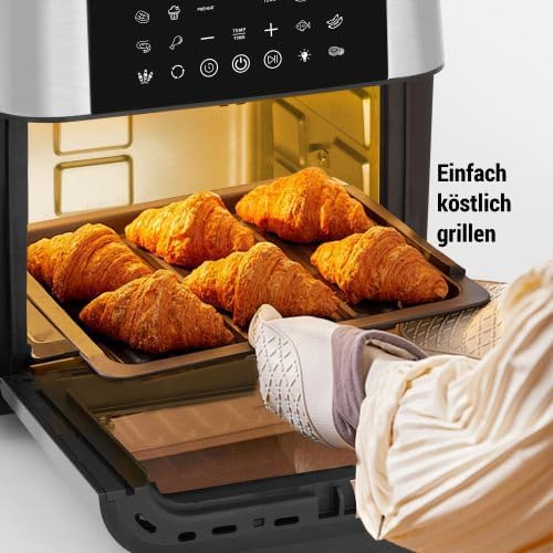 Airfryer XXL 12L mit Rotisserie Grill, Heißluftfritteuse Groß wie Backofen, LED Touch, 360° Umluft, Inkl. 2 Grillspieße & Zubehör, Gesund & Energiesparend Kochen für Großfamilien, Schwarz