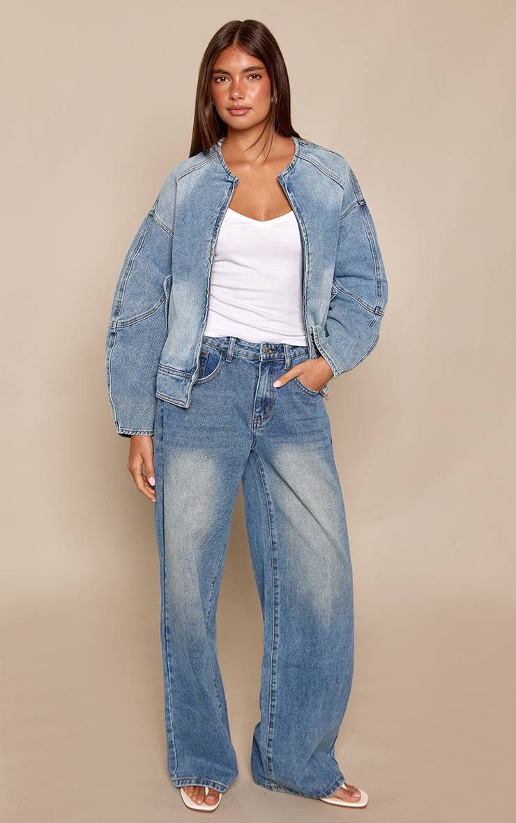 Mid Blue Wash Jean Taille Basse Coupe Large