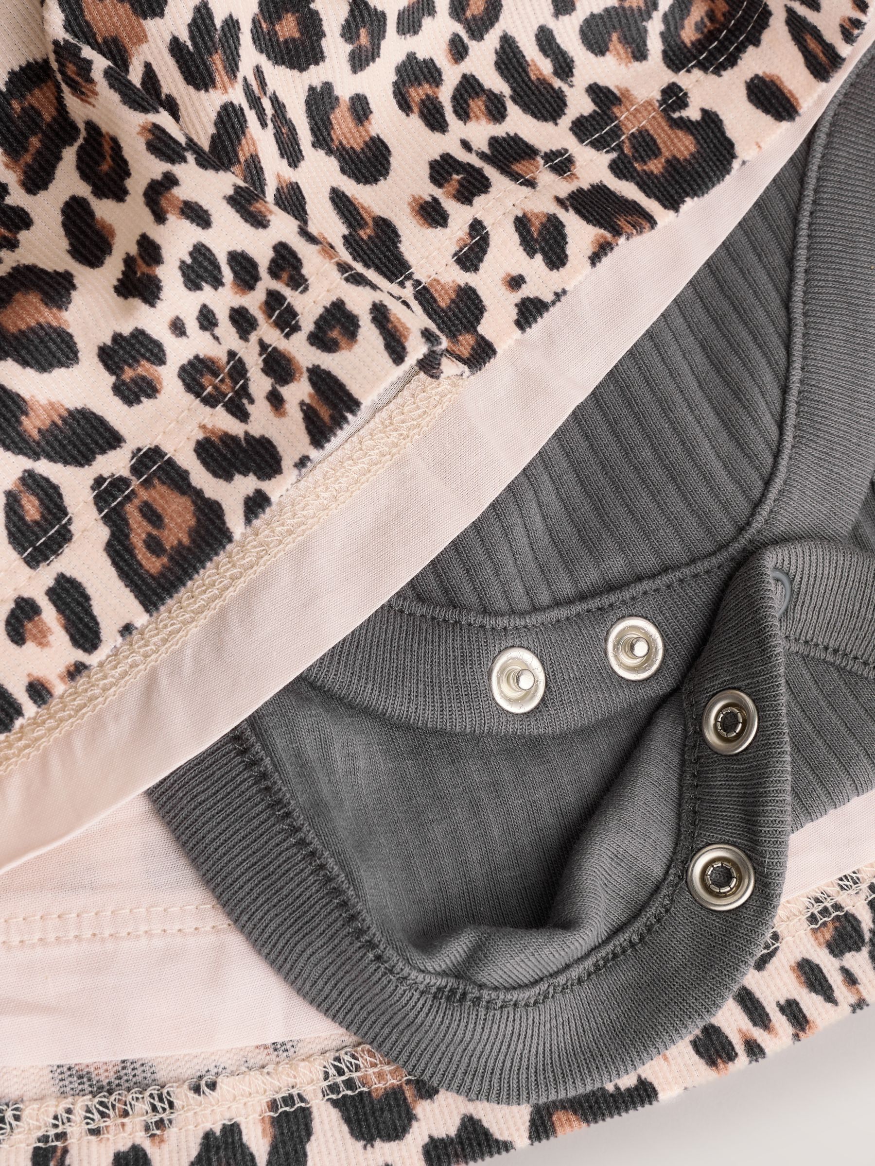 Antraciet met luipaardprint - Set van corduroy pinafore, bodysuit met lange mouwen en maillot voor baby's (0mnd-2jr)