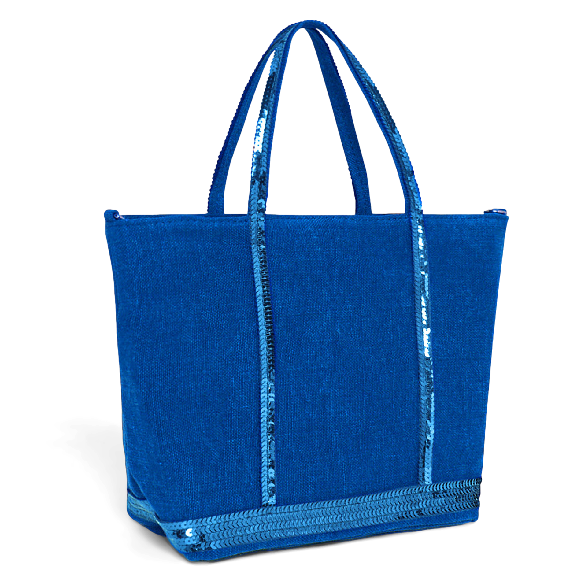 Sac cabas S à sequins en lin| Bleu