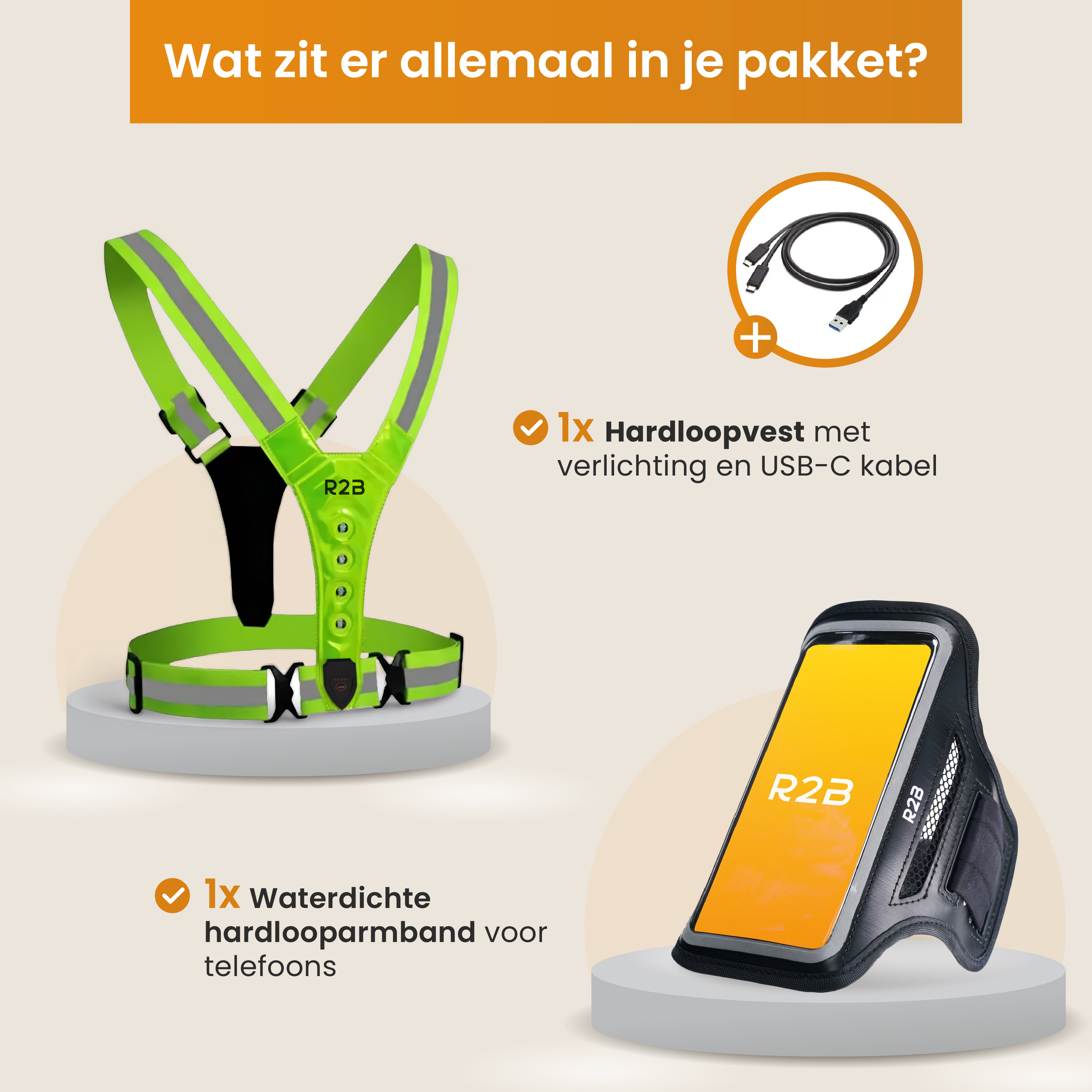 R2B Hardloop Telefoonhouder + Hardloopvest met Verlichting