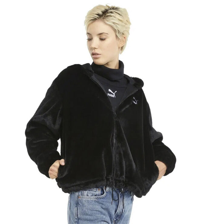 Puma Classics Faux Fur Full-Zip hættetrøje Sort
