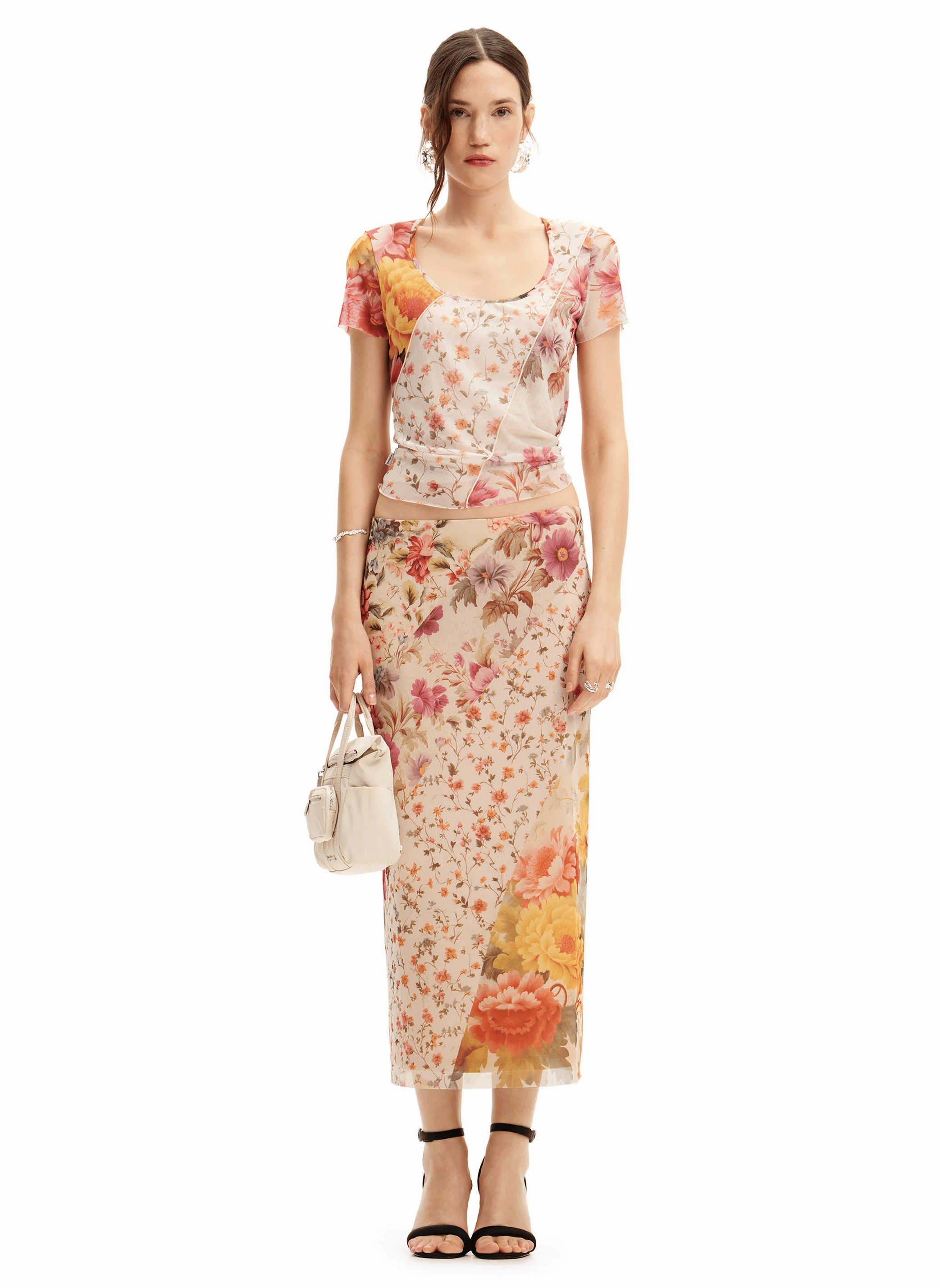 Top en tulle imprimé patchwork | Multicolore
