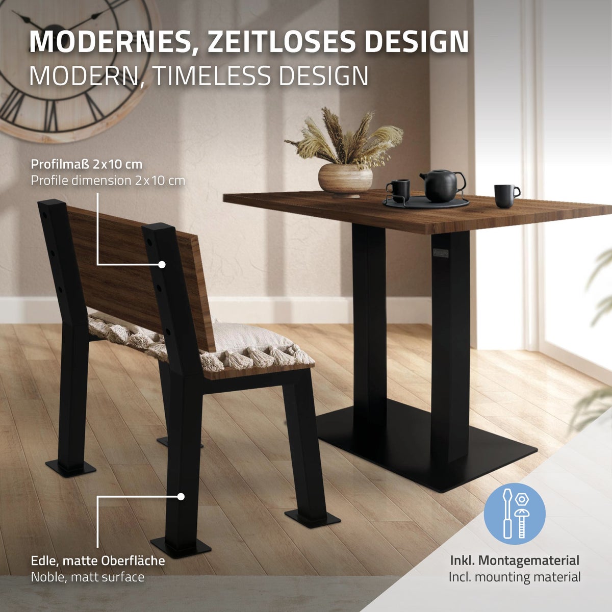 ML-Design 2-delige bankpoten, H-vorm, 47x77,5cm, zwart, van staal, stabiel, weerbestendig, roestvrij, metalen bankframe met rugleuning voor buitengebruik, DIY tuinbank, bankpoten, bankpoten, parkbank, zitbank