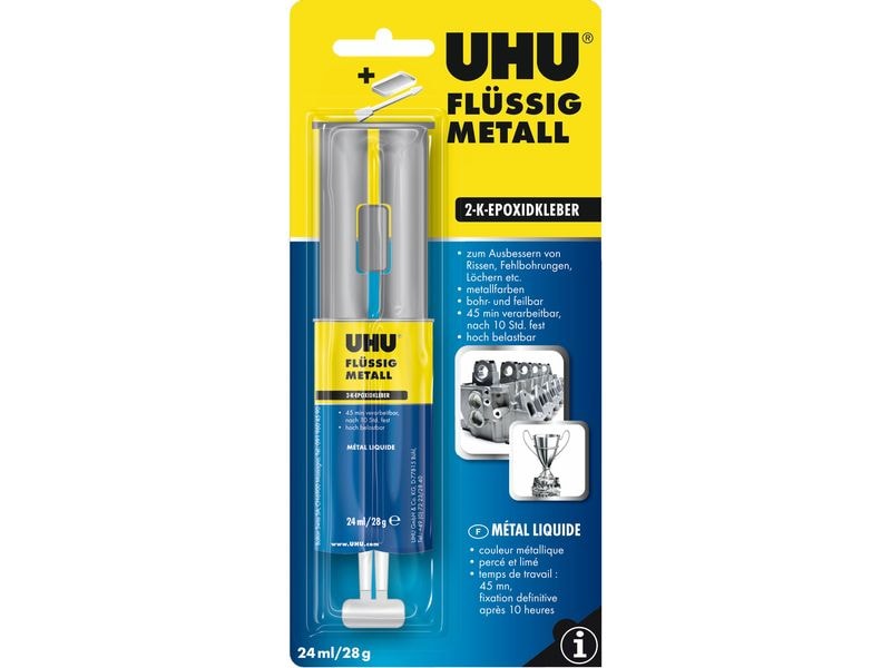 UHU Zweikomponentenkleber Flüssigmetall 28 g Kleber zur Reparatur von Metallgegenständen