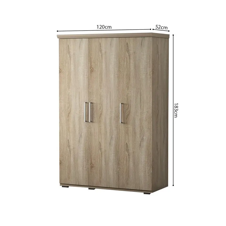 Interiax Kledingkast 'Mila' - Sonoma Eik - 3 Deurs - 183x120x52cm