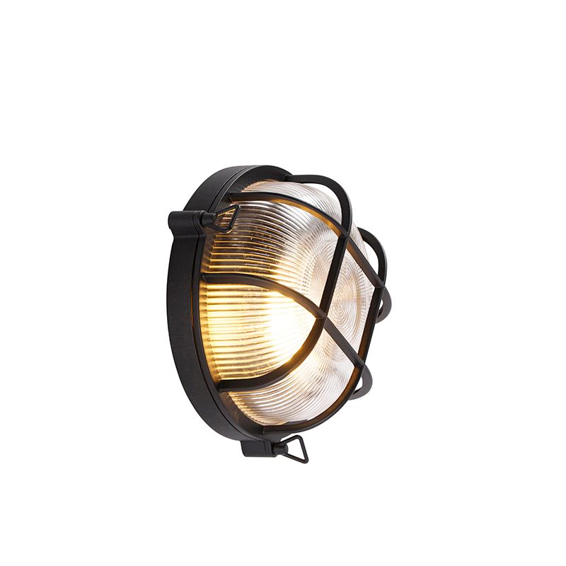Industriële ronde wandlamp zwart IP44 - Noutica