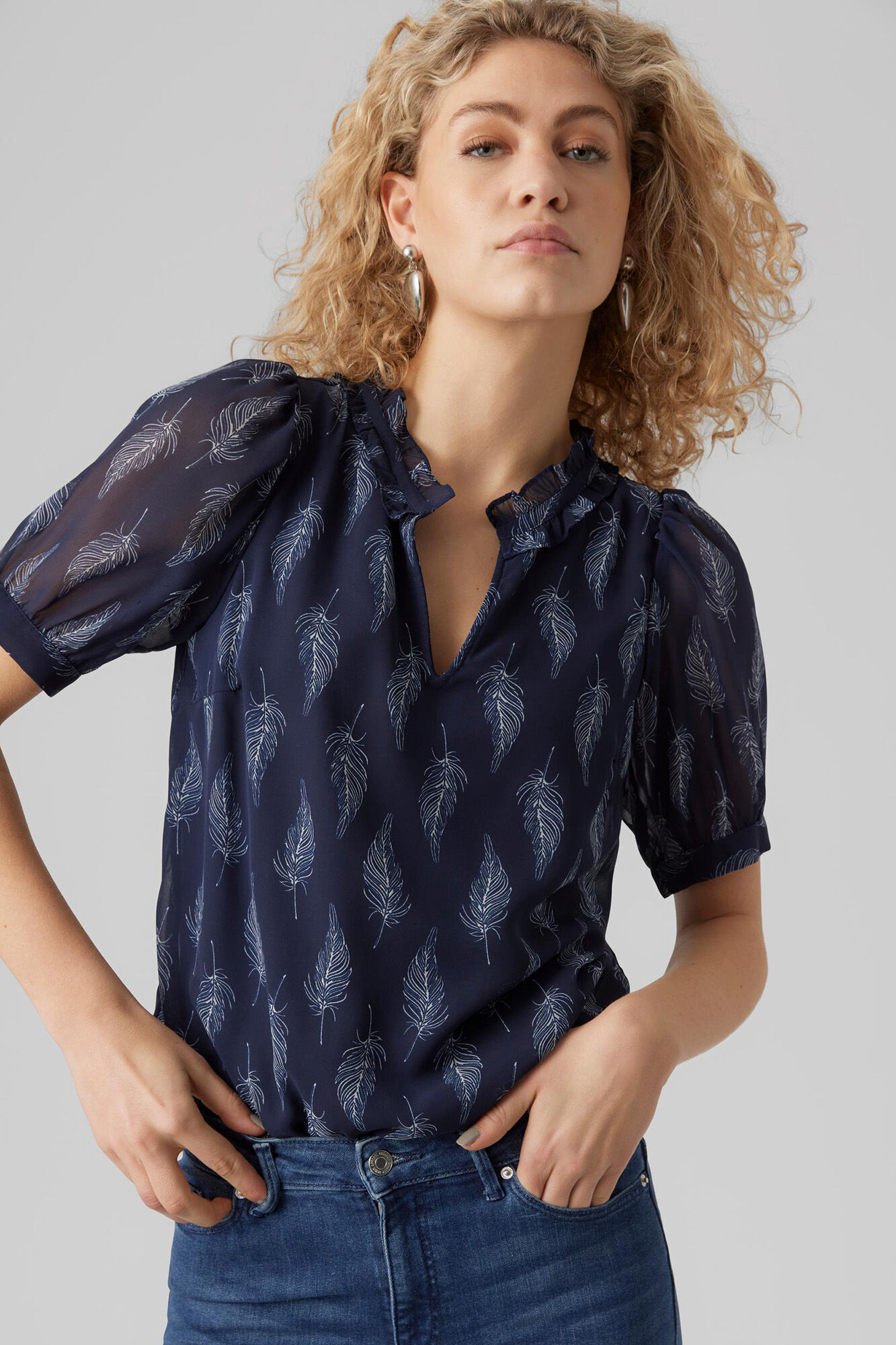 Blusa de manga 2/4 - Azul marinho